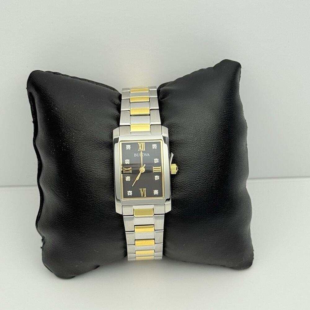 Bulova Classic 98P230 Black Dial Diamond Two Tone Stainless Steel Women’s Watch